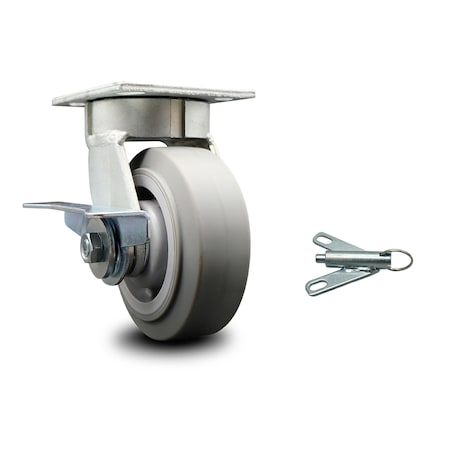 Service Caster 5 Inch Kingpinless Thermoplastic Rubber Wheel Caster with Brake and Swivel Lock SCC-KP30S520-TPRRF-SLB-BSL